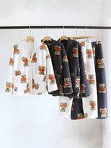 Cartoon Bear Print Flannel Set