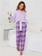 Plaid Print Pocket Casual Lounge Set