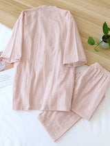 Solid Couple Cotton Robe Pajamas Set - Kafiloe