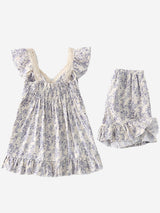 2Pcs Floral Print Ruffle Strap Sleeve Pajamas