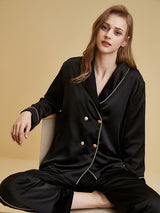 2Pcs Blazer Collar Silk Satin Pajamas