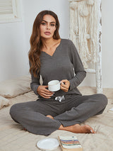 Solid Waffle Knit Lounge Set