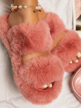 Two Bands Furry Slippers