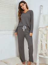 Solid Waffle Knit Lounge Set