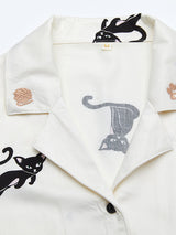 Cartoon Cat Print Cotton Pajama Set