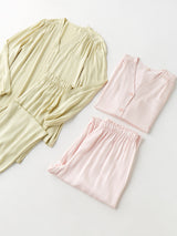 Solid Color Puff Sleeve Pajama Set