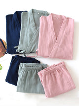 Belted Robe Pants Cotton Pajamas - Kafiloe