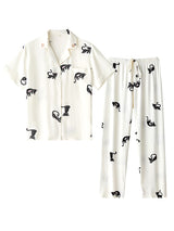 Cartoon Cat Print Cotton Pajama Set