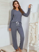 Solid Waffle Knit Lounge Set