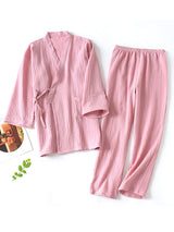 Belted Robe Pants Cotton Pajamas - Kafiloe