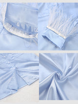 2Pcs Long Sleeve Silk Satin Button Collar Pajamas