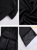 3Pcs Silk Satin Lace Cardigan Crop Top Loungewear