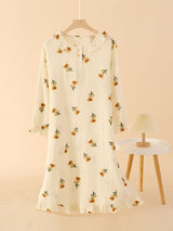 Crepe Doll Collar Ruffled Print Nightdress