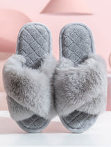 Cross Fashion Open Toe Plush Slippers