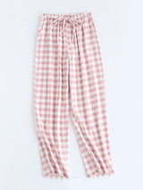 Cotton Plaid Drawstring Couple Long Pants