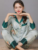 Satin Print Shirt Pajamas Set