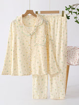 2Pcs Crepe Small Floral Lace Pajama Set