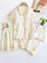 2Pcs/3Pcs Short Sleeve Floral Pajamas