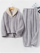 2Pcs Fleece Lapel Long Sleeve Pajamas