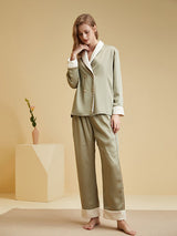 2Pcs Blazer Collar Silk Satin Pajamas