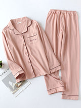 2Pcs Cotton Long Sleeve Couple Pajama Set