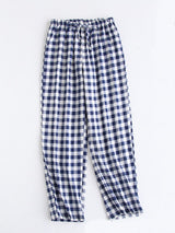 Cotton Plaid Drawstring Couple Long Pants