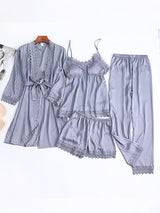 4pcs Striped Print Silk Satin Pajamas