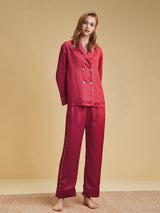 2Pcs Blazer Collar Silk Satin Pajamas