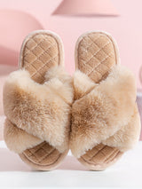 Cross Fashion Open Toe Plush Slippers