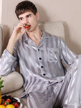 Satin Stripe Mens Shirt Pajamas Set