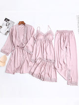 4pcs Striped Print Silk Satin Pajamas