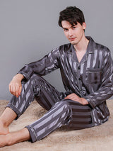 Satin Stripe Mens Shirt Pajamas Set