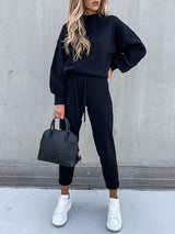 2pcs Mock Neck Long Sleeve Sweatshirt Outfits