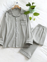 2Pcs Cotton Long Sleeve Couple Pajama Set