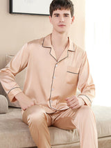 Satin Solid Mens Shirt Pajamas Set