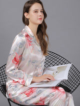 Satin Pocket Print Shirt Pajamas Set