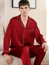 Satin Solid Mens Shirt Pajamas Set