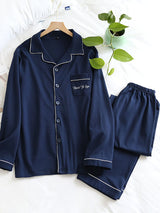 2Pcs Cotton Long Sleeve Couple Pajama Set