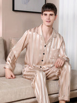 Satin Stripe Mens Shirt Pajamas Set