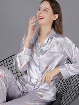 Satin Pocket Print Shirt Pajamas Set