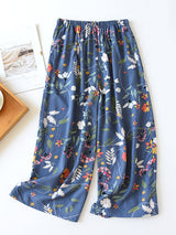 Summer Cotton Floral Cropped Pants