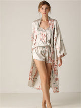 3pcs Floral Print Belted Sleepwear Robe Set - Kafiloe