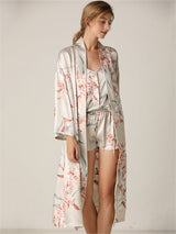 3pcs Floral Print Belted Sleepwear Robe Set - Kafiloe