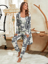 3pcs Floral Print Belted Pants Robe Set - Kafiloe