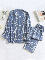 Cartoon Print Cotton Couple Pajamas - Kafiloe