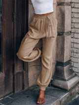 Drawstring Elastic Waist Linen Pants - Kafiloe