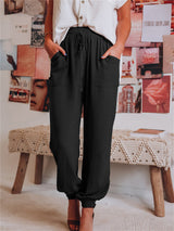 Drawstring Elastic Waist Linen Pants - Kafiloe