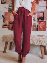 Drawstring Elastic Waist Linen Pants - Kafiloe