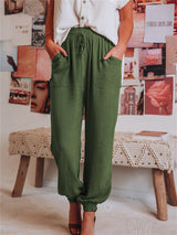 Drawstring Elastic Waist Linen Pants - Kafiloe