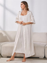 2pcs Striped Silk Satin Pajama Set